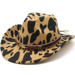 British Style Belt Soft Felt Hat for Men and Women Hat Hat Hat Flat Brim Gentleman Hat Wozen Jazz Hat Western Leopard Cowboy Hat