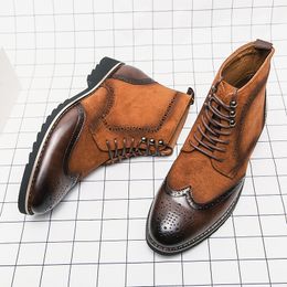 Britse stijl brogue laarzen mannen schoenen persoonlijkheid pu stiksel faux suede klassiek gesneden kanten mode casual straat dagelijkse ad204