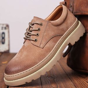 Britse Stijl Bruin Echt Leer Mannen Ademend Ronde Neus Werk Waterdicht Casual Platform Schoenen Man Zapato Hombr