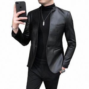 Vêtements de style britannique Fi Hommes de haute qualité Casual Veste en cuir Homme Slim Fit Busin Costume en cuir Manteau / Homme Blazers S-3XL 443z #