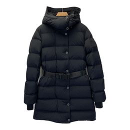 Style britannique Designer luxe femme longue doudoune Canada Nord hiver pull à capuche en agneau col ceinturé manteau vestes plein air femmes vêtements épais et léger