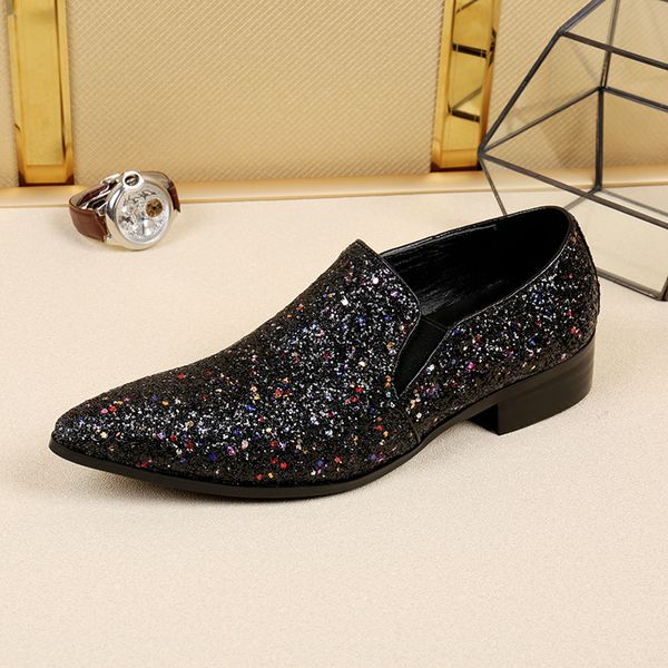 Chaussures habillées en cuir véritable à paillettes pour hommes, Vintage, faites à la main, Style britannique, mocassins de fête classiques, chaussures de mariage