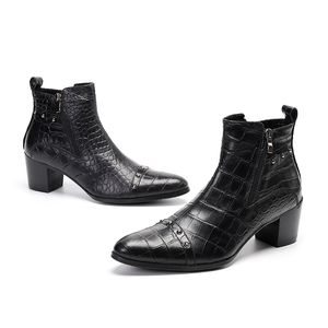Botas Chelsea de estilo británico de alta calidad para hombre, zapatos de tacón alto con tachuelas de cuero genuino, vestido de negocios, botas de vaquero de caballero, zapatos para hombre