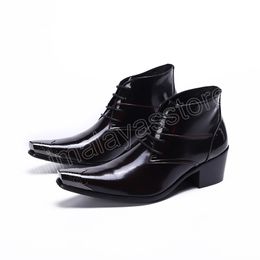 Style britannique à lacets bout pointu chaussures d'affaires élégant augmenter la hauteur Derby bottes classique en cuir véritable hommes bottes