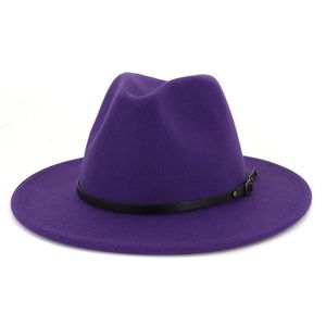Chapeau de Jazz Style britannique pour hommes et femmes, Fedora Panama, chapeau en feutre, boucle de ceinture, décor à Large bord, chapeau formel de fête, grande taille 259T