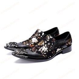 Britse stijl groot formaat drukkerij schoenen Business Metal Pointed Toe Men Flats schoenen glijden op formele kledingschoenen