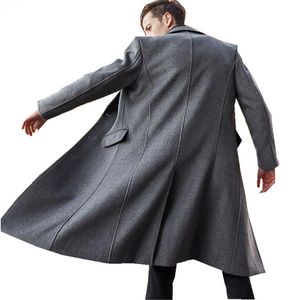 Caballa de lana larga de estilo británico Hombres de invierno para hombres de invierno Cajazón de cachemir Slim Fit Extra Long Coat Breadbreaker