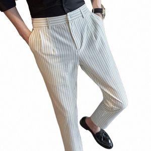 Style britannique hommes Busin Stripe Dr pantalons hommes ceinture conception Slim pantalon formel bureau fête de mariage sociale Dr costume pantalon Z2aH #