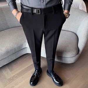 Estilo británico Hombres Pantalones de vestir de negocios Cinturón Slim Fit Oficina formal Traje social Pantalones Otoño Invierno Pantalones de boda casuales 210527