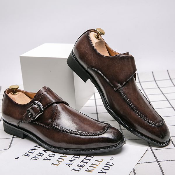 Style britannique hommes chaussures habillées affaires chaussure formelle pour homme chaussures en cuir fendu mode boucle sangle Oxfords