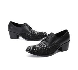 Britse stijl Men High Heel Shoes Cow Echt lederen mode Heren T Stage schoenen Male Oxfords Big Size 38-46