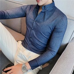 Style britannique hommes chemise à manches longues automne antirides doux solide décontracté élastique coupe ajustée Camisas Y Blusas vêtements 240219