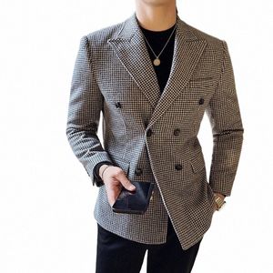 Veste de costume simple à double boutonnage pour hommes de style britannique, texture Yuppi, nouvelle coupe slim, costume de mariage formel, 2023 H1av #