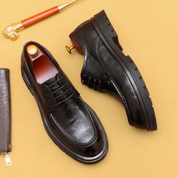 Zapatos de negocios informales de cuero de vaca cómodos con plataforma hecha a mano de diseñador de cuero genuino Formal de estilo británico para hombre
