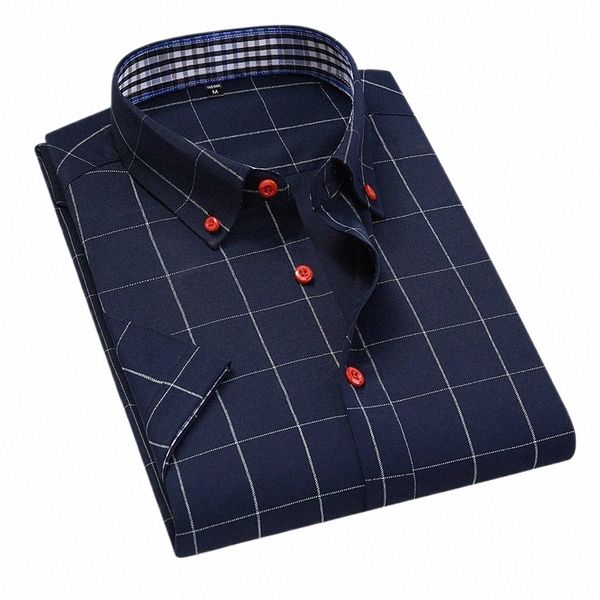 Camisas a cuadros informales de estilo británico para hombre, camisa de manga corta ajustada de alta calidad para hombre, ropa superior S-5XL e497 #