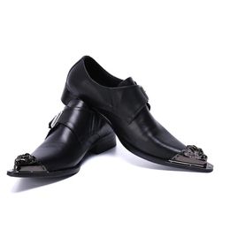 Zapatos de vestir de boda para hombre de estilo británico Zapatos de cuero de oficina de negocios con hebilla de punta de metal clásico negro