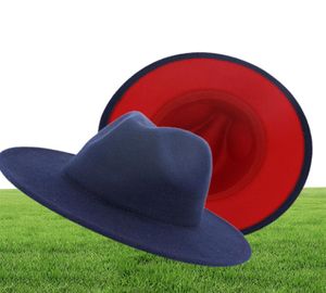 Style British Navy Blue Red Patchwork Felt Jazz Hat Cap Men Femmes Flats Royaume-Bâle Blend Fedora Chapeaux Panama Trilby Vintage Hat5263900