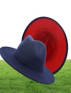 Style British Navy Blue Red Patchwork Felt Jazz Hat Cap Men Femmes Flats Royaume-Bâle Blend Fedora Chapeaux Panama Trilby Vintage Hat4378061