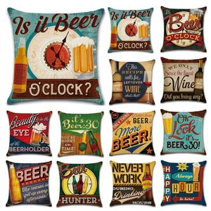 Style britannique rétro bouteille de bière oreillers cas lettre impression rurale taie d'oreiller 45 * 45 cm canapé sieste coussin couvre décoration de la maison 24 styles C6103