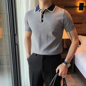 Style britannique à manches courtes POLO Shirt Hommes Casual Slim Revers Tee Tops Business Social Street Wear Homme Vêtements Plus La Taille M-4XL 210527