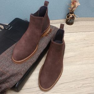 Style britannique daim café/bleu foncé/noir hommes bottines en cuir véritable Chelsea bottes hommes chaussures de plein air