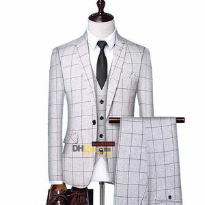 Britse stijl Pak Plaid Mens Vest Blazer broek modeontwerp high -end slanke bruiloft banket zakelijke pak 3 -delige formeel