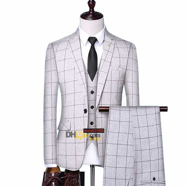 Costume de style britannique plaid homme gilet blazer pantalon mode conception de mode mince de banquet de mariage mince combinaison 3 pièces formelles