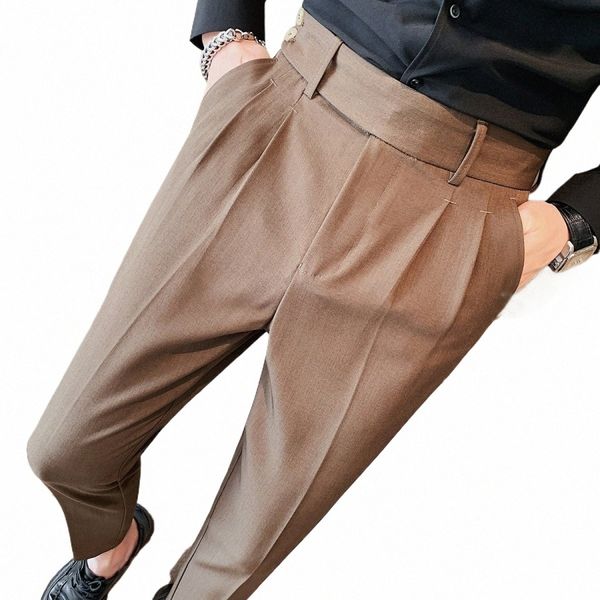 Style britannique sergé plissé Design Naples taille haute pantalon décontracté Fi homme mince simple costume de fête sociale pantalon grande taille 38 C6vy #