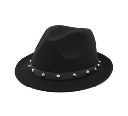 Style britannique unisexe laine feutre Jazz casquette mode Fedora chapeaux avec Rivet hommes femmes automne hiver chapeaux pour hommes femmes Gentleman Hat9082558