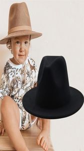 Britse stijl Winter Kind Wool Solid Classic Fedoras Cap Boy Girls Panama Jazz Hat brim Bim Big Fedoras 5254cm 2207184813705