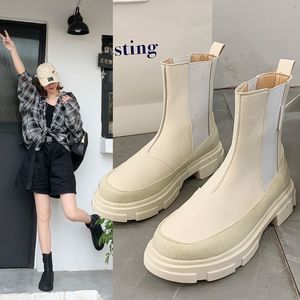 Britse stijl vrouwen enkellaarzen natuurlijk leer 22.5-25cm herfst en winter casual mode skinny boot 2 kleuren dikzolen schoenen JN8899
