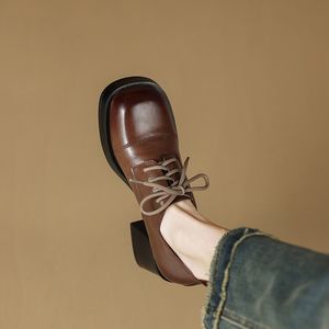 Britse stijl dames kantoorschoenen bruin zwart veterschoenen van echt leer damesflats