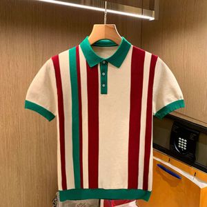 Britse zomercasual kraag korte mouwen t-shirt heren jeugd mode verticale streep kleurblok gebreide poloshirt voor mannen