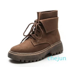 British Velvete Martin Boots Zapatos Mujeres de otoño y invierno Boot de suela gruesa Botidas de cuero redondo