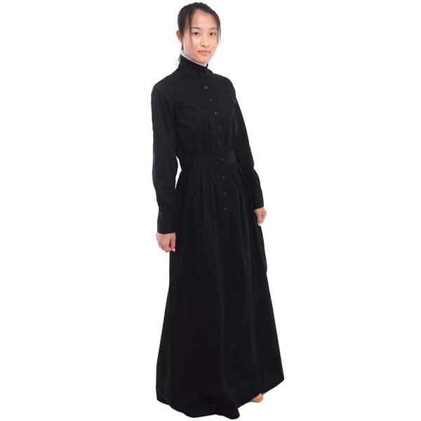 Robe de marche noire de servante Vintage britannique, tablier de femme de chambre blanc, Costume de femme de ménage victorienne édouardienne, Cosplay, expédition rapide 272B