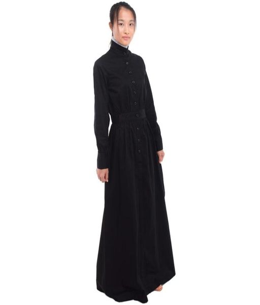 Vestido para caminar negro de sirvienta Vintage británica, delantal de sirvienta blanca, disfraz de ama de llaves eduardiana victoriana, envío rápido 2108985