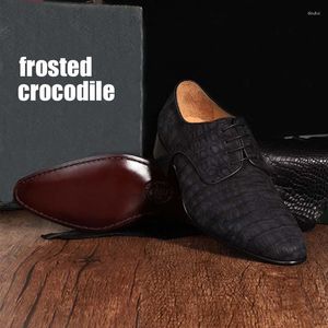 Britissdh Men Zapatos formales Yulonggowengwu Dweress Black Adbusiness Masale Casrocodile Leasher Frosted 862