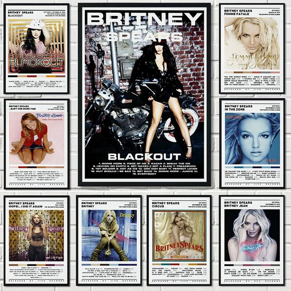 Britney Spears Pop Singer Music Album de couverture Affiche Canvas Peinture Wall Art Prints Picture pour Bar Room Home Decor Fans Fans Cadeaux