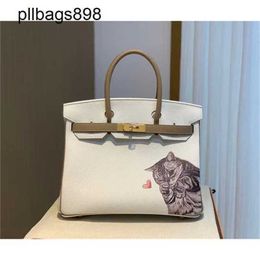 Brknns Handbag en cuir authentique 7a Handswen White Patchwork Gris Gris Gol Couture 30 cm mignon Kittennio5