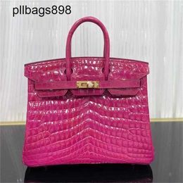 Brknns Handbag en cuir authentique 7a Handswen Arch Pearl Crocodile Rose rouge 25cm Bouton Gold Womens78uw