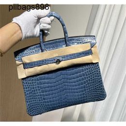 Brknns Handbag Genuine Leather 7a Handswen High Bay Crocodile 25cm Cowboy Blue Womensz6rv