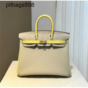 Brknns Handbag Genuine Leather 7a Handswen Original avec 25 cm Couleur jaune de poulet gris perlé correspondantvddw