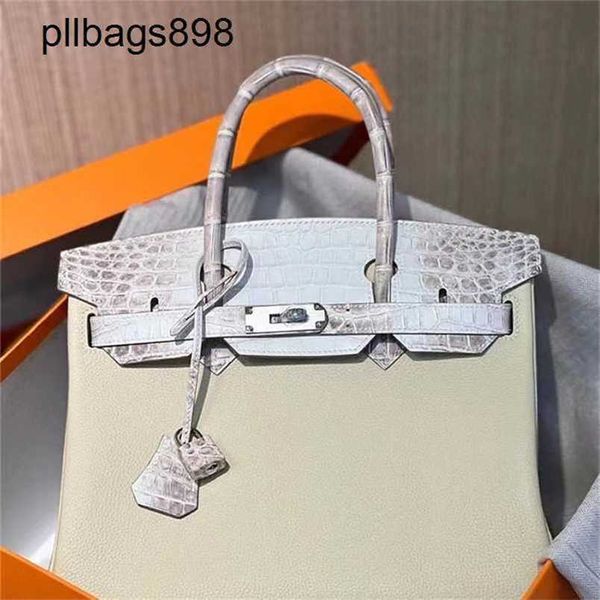 Brknns Handbag en cuir authentique 7a Handswen Touchez le lait blanc avec un crocodile blanc de l'Himalaya 30cmm9t2