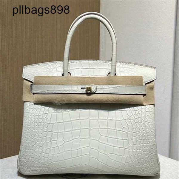 Brknns Handbag en cuir authentique 7a Handswen Face blanc Crocodile 30cm High Womens53U8