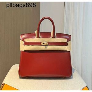Handbag de BRKNS Genuine Leather 7A Handswen Box Red Handswn alto con oro 25CMPDG7