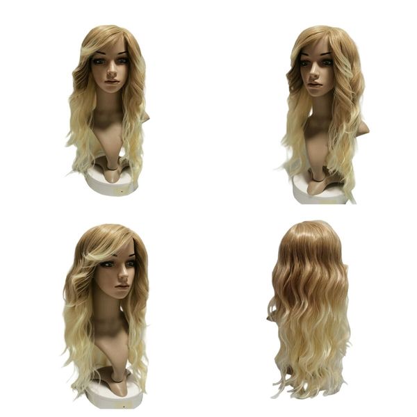 BRM 26 pouces de long dégradé blonde perruque frange diagonale perruque synthétique pour femmes adaptée à l'usure quotidienne de cosplay de fête