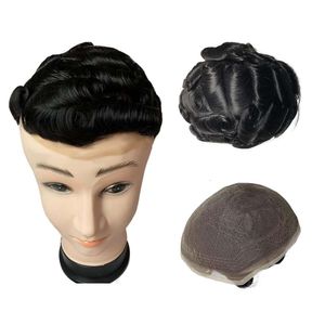 BRMYEAHWIGS cheveux humains toupet pleine dentelle française 8x10 pouces systèmes de remplacement pour hommes postiches # 1b hors noir hommes perruques