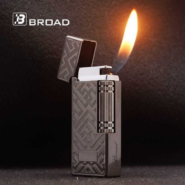 BROAD Flint Gas Briquet Butane Side Slip Meule Briquets Cigarettes Accessoires Cigare Fumer Gadgets pour Hommes E7D2 Non