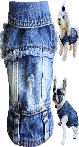 Brocarp Dog Apparel Jean Veste Confort Cool Bleu Denim Revers Gilet Manteau TShirt Costume Mignon Fille Garçon Chiot Vêtements pour Petit Medi8024794