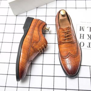 Brock Men 239e4 Derby schoenen Solid Color Stone Patroon PU Pointed Bused Business Casual Wedding Party Daily AD294